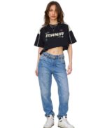 Mania Women’s Oversized Crop Streetwear Graphic Casual T-Shirt Top - Image 3