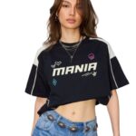 Mania Women’s Oversized Crop Streetwear Graphic Casual T-Shirt Top