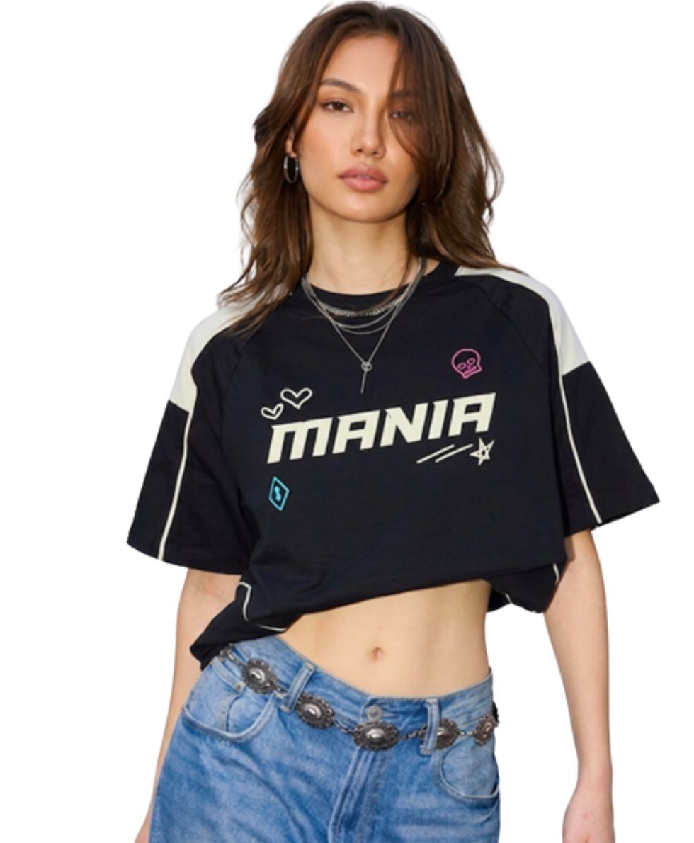 4 Mania Women’s Oversized Crop Streetwear Graphic Casual T-Shirt Top - Image 1