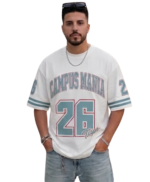 Campus Mania Oversized White Printed Casual Streetwear T-Shirt For Men