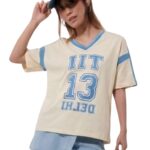 Women’s IIT 13 Oversized Varsity Graphic Casual V-Neck T-Shirt